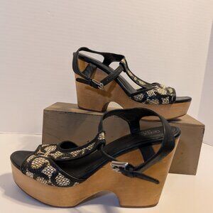 Coach Nelly OP Art Wooden Wedge Sandals Size 8B